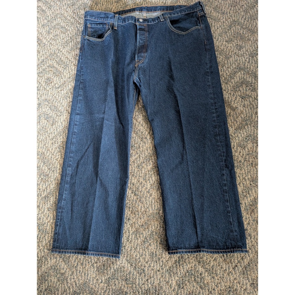 Levis 501 Original Fit Jeans Mens 46x29 Dark Wash Indigo Button Fly Denim - READ